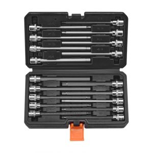 VEVOR Jeu de Douilles Hexagonales Extra Longues 18PCs, Entraînements 3/8 po (9,5 mm), SAE 1/8-3/8 po (3,2-9,5 mm) et Métriques 3-12 mm, en Acier Allié S2 et Acier Cr-V, avec Coffret, Mécanicien