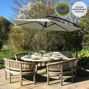 Image de Monster shop Parasol Cantilever Cr&egrave;me & Base Ronde