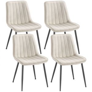 Songmics Chaise Salle &agrave; Manger - Lot de 4 - Beige Cappuccino et Noir - Pieds M&eacute;tal - Dossier Ergonomique