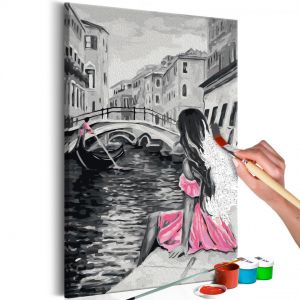 Décoshop26 Tableau à peindre soi-même peinture par numéros motif Venise (fille robe rose) 40x60 cm TPN110160