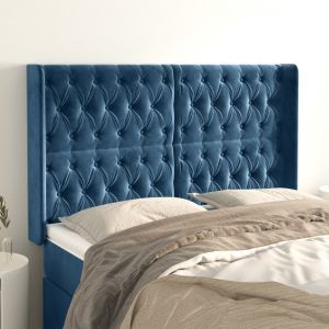 VidaXL Tête de lit avec oreilles Bleu foncé 147x16x118/128 cm Velours Bleu foncé