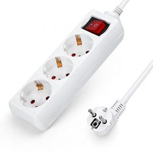 Aigostar - Multiprises 3 Prises Extension D'alimentation de 3G1.0m? 1.5 Mètre Câble et Interrupteur et Sécurité Enfant Blanc Prise de Type Allemand