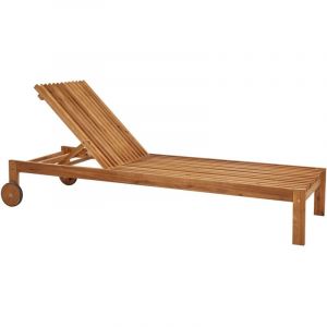 Beliani Transat de Jardin Chaise Longue Moderne Rustique Dossier inclinable avec Roulettes en Bois d'Acacia Clair Bellano