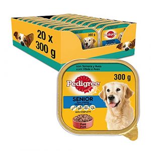 Pedigree Alimentation Humide Pour Chiens Senior, Saveur Veau Et Oiseaux Dans Pâté (Lot De 20 Barquettes X 300g)