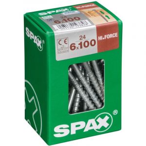 Spax Lot de 24 vis acier tête fraisée bombée torx, Diam.6 mm x L.100 mm