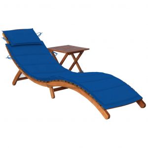 VidaXL Chaise longue de jardin avec table et coussin Bois d'acacia - Bleu
