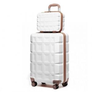 2PCS Valises 54cm - Rigide - Roulettes avec Serrure TSA et Portable - Blanc