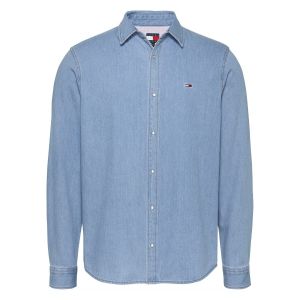 Tommy Jeans Chemise en Denim Homme Regular Fit avec Patte de Boutonnage, Bleu (Denim Light), XL