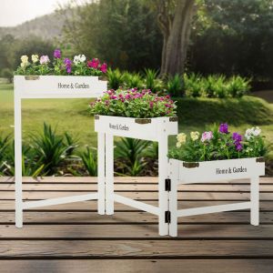 Image de Ml-design - Porte-fleurs 3 Étages Bois Blanc,111 cm, 32x16x7 cm, Bac à Fleurs Pliable, Caisses Rustiques pour Décorer, Échelle pour Fleurs, Étagère