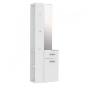Meuble d'entrée blanc avec miroir et rangements - nina
