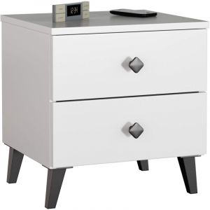 Akord - Table de chevet mobi Blanc 40 cm 2 tiroirs façade Blanche 40x37x43 cm
