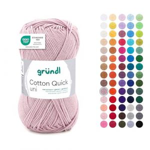 Gr&uuml;ndl Laine Cotton Quick uni - Laine pour crochet - 100% coton - Laine pour tricot - Fil de coton brillant - 1 pelote de 50 g / 125 m - Taille des aiguilles 3-4 - Quartz rose