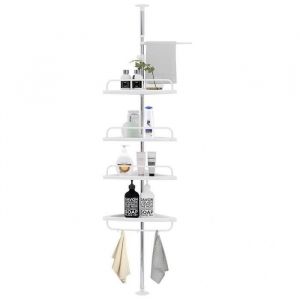 210948 &Eacute;tag&egrave;re d'angle t&eacute;lescopique 4 &eacute;tag&egrave;res Rangement bain et douche
