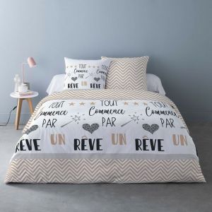 Dourev Housse de couette 240x220 Un rêve + 2 taies coton 52 fils - Blanc
