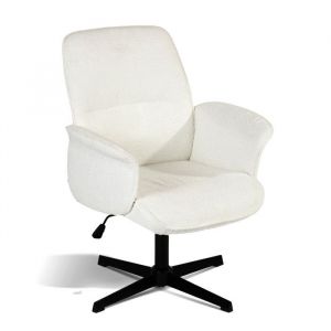 Meubles Cosy Chaise De Salle À Manger Ergonomique, Chaise De Bureau En Tissu Bouclette Blanc, Pivotante À 360°, Hauteur Réglable