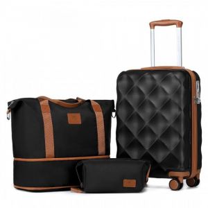 Valise + Pliable Sac de Voyage, Valise de Voyage avec Légere à 4 roulettes avec Serrure TSA, Noir