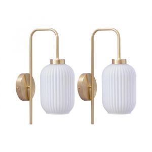 Lot de 2 appliques murales en laiton brossé et verre texturé blanc - L. 25 x H. 41 cm - Doré - LOUXOR