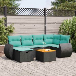 VidaXL Salon De Jardin 7 Pcs Avec Coussins Noir R&eacute;sine Tress&eacute;e