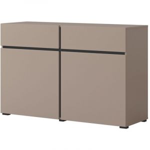 Buffet 120cm coloris beige et noir collection HAVANA. Bahut design avec 2 portes et 2 tiroirs.