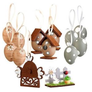 Image de Infactory : 13 d&eacute;corations de P&acirc;ques &agrave; suspendre avec bo&icirc;te de rangement en bois