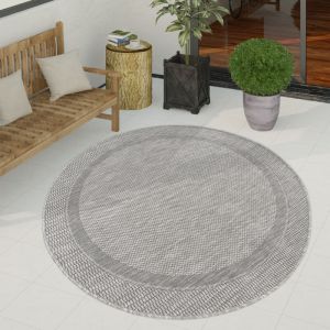 Paco Home - Tapis Exterieur Terrasse Balcon Tapis Cuisine Moderne Motif Geometrique Motif Abstrait 120 cm rond, Gris 2