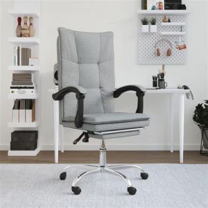VidaXL Fauteuil Inclinable de Bureau, Chaise Pivotante avec Dossier et Repose-pied Réglables, Siège de Bureau avec Roulettes, Gris Clair Tissu