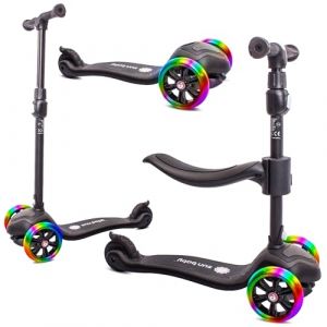 Sun Baby Trottinette pour Enfant 3en1 FLASH Noir, 3 roues, diodes LED dans les roues en silicone, réglage du guidon et du siège
