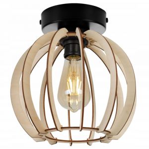 Light-Home Abat Jour Suspension Luminaire Lustre Industriel Timber - Moderne Abat Jour Plafond pour Chambre Salon et Cuisine - en Metal et Bois - À 1 Lumières - Balle Moyenne