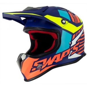 Casque Cross Enfant SWAPS S885 - Bleu - Jaune - Orange