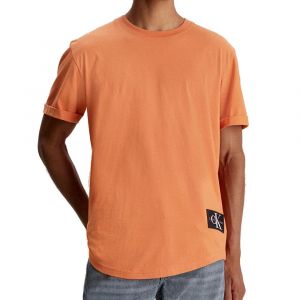 Calvin Klein Jeans T-Shirt Homme Manches Courtes Badge Turn Up Sleeve Encolure Ronde, Orange (Burnt Clay), M