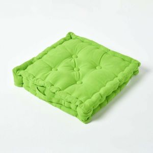 HOMESCAPES Coussin de sol - Vert Citron Uni - 40 x 40 cm - Vert
