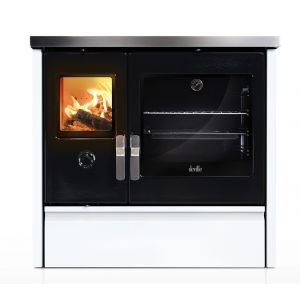 Deville Cuisinière à bois MELISSE 90 blanc C086AB01 Cuisinière à bois traditionnelle, Puissance 9 kW, Surface de chauffe 80 m², Bûches de 50 cm max, Coloris blanc