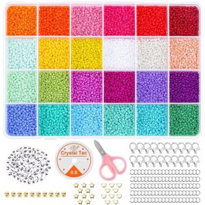 Noa Home Deco Lot de 24000 Perles en Verre et 100 Perles en Forme de Lettre de L'alphabet de 2mm avec Cordon Élastique et Ciseaux pour Fabriquer des Bracelets, A style