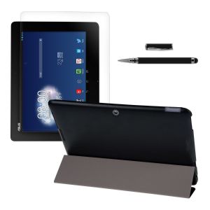 Kwmobile 3en1: Slim Smart Cover Étui de protection pour Asus Memo Pad FHD 10 ME302C / ME302KL en Noir + Film, transparent + Stylet, Noir