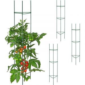 Relaxdays Tuteur à tomates, Lot de 4, HxLxP : 90x16x16 cm, pour Plantes Utilitaires, métal & Plastique, Support, Vert