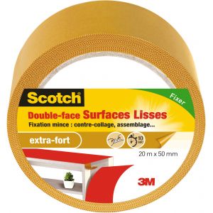 Scotch Adhésif fixation double face surfaces lisses L.20 m x l.50 mm, marron