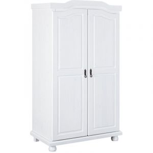 Pegane Armoire Rustique 2 Portes Blanc, Dim : 56 x 104 x 180 cm -