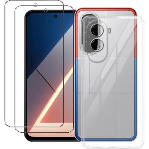 Novago Compatible avec Xiaomi Poco M7 4G - Coque R&eacute;sistante Transparente + 2 Films vitre Protection &eacute;cran Verre tremp&eacute; r&eacute;sistant