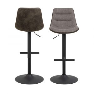 DRAWER Lot de 2 tabourets de bar réglables en tissu et métal H65-86cm gris