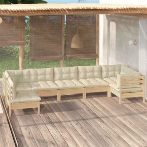 VidaXL Salon de jardin 7 pcs avec coussins cr&egrave;me Bois de pin
