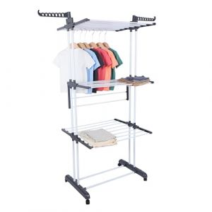 Europalamp Séchoir à Linge Pliable sur roulettes Multifonction à 3 Niveaux