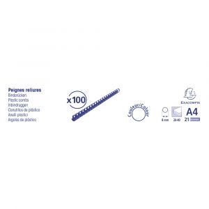 Exacompta 75202E - Boîte de 100 peignes à reliure PVC, bleu, diamètre 8 mm