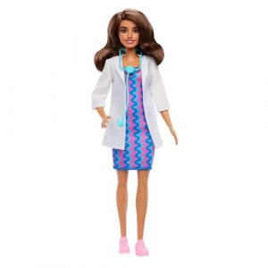 Mattel M&eacute;tiers Coffret Docteur Poup&eacute;e avec tenue amovible, blouse blanche, robe, chaussures et st&eacute;thoscope, JKF76