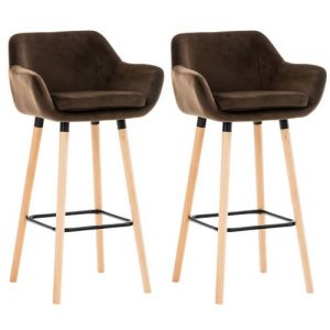 CLP Lot de 2 tabourets de bar Grant en Velours marron