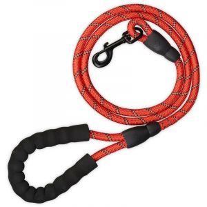 Relaxdays Laisse pour petits & gros chiens pesant jusqu’à 50 kg, réfléchissante, boucle rembourrée, nylon, 150 cm, rouge