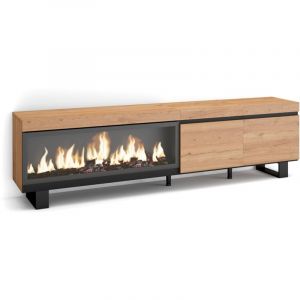 Skraut Home - Meuble TV, Banc Télé, Grand espace de Rangement, 210, Pour les TV jusqu'à 80", Cheminée électrique XXL, Design industriel, Style