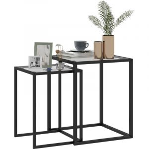 Homcom Lot de 2 tables basse gigogne - empilable - plateau en verre trempé cadre en acier, patins antidérapants - noir