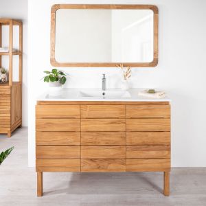 Wanda Collection Meuble salle de bain en teck massif et c&eacute;ramique solo 120 cm ANANTA