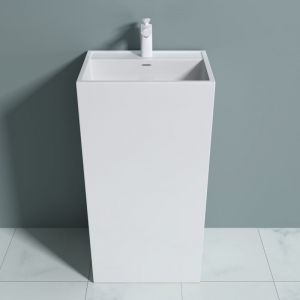 Image de Sogood - Lavabo colonne blanc vasque sur pied Colossum34 rectangulaire solid surface 42x50x90cm - Blanc