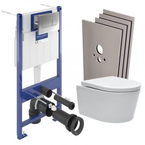 Villeroy & Boch Pack WC bâti + WC Swiss Aqua Technologies + abattant SoftClose + habillage + plaque (VICOSATRIM2SACHAMZ)